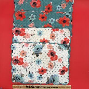Pioneer Woman Placemat Set Of 4 Vintage Bloom Reversible Quilted Floral Teal